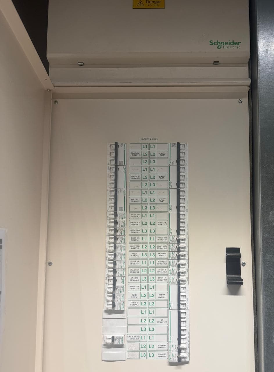 Clearly labelled commercial distribution board